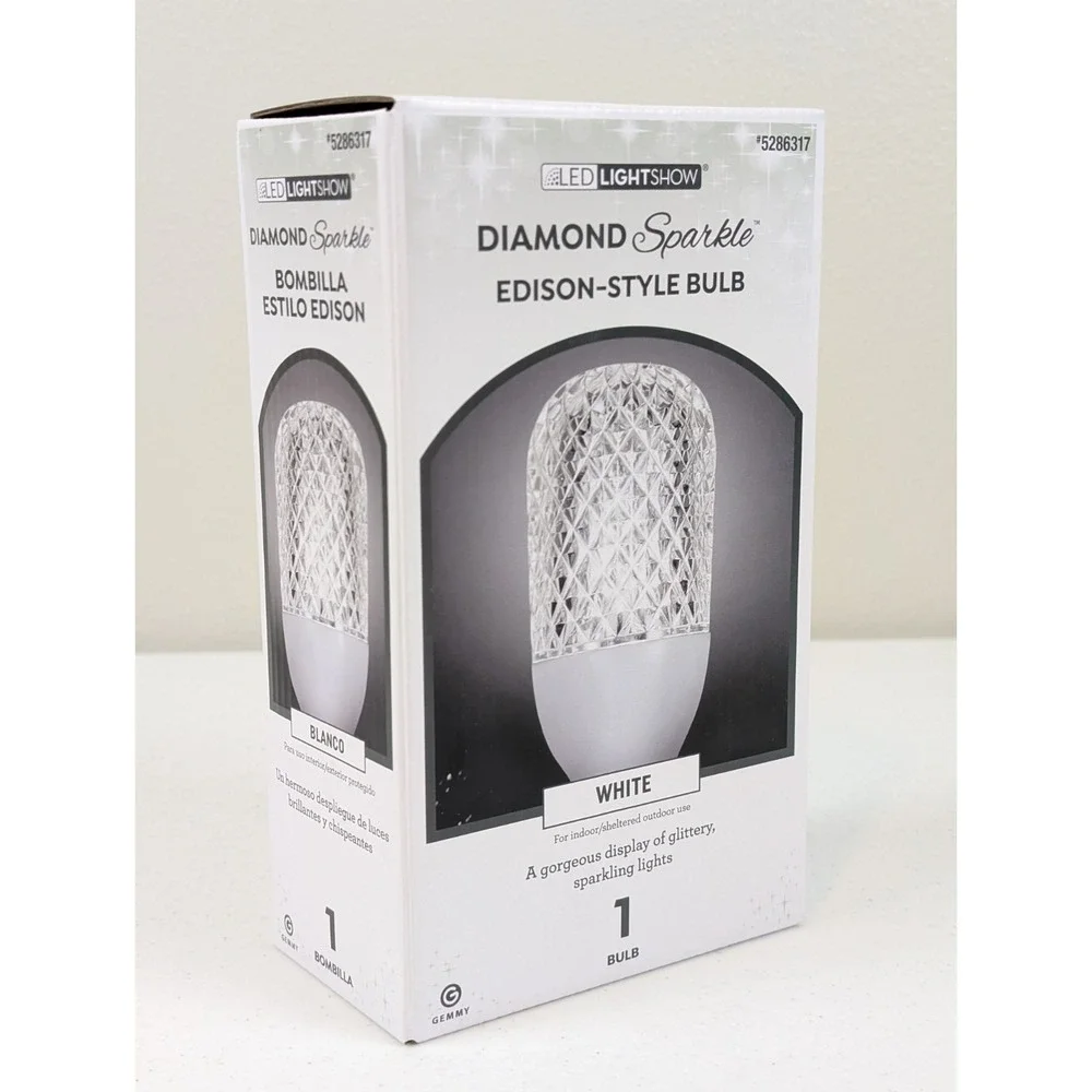 Gemmy LED Lightshow Diamond Sparkle Edison-Style Light Bulb - White - Brand NEW